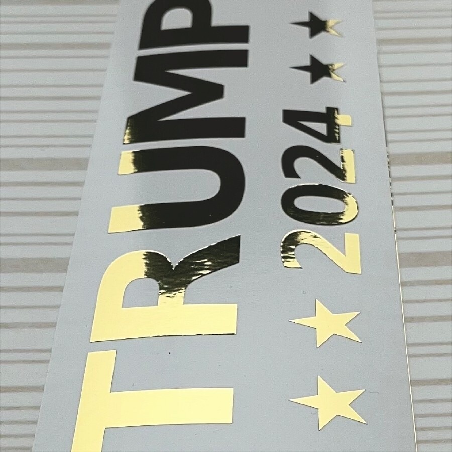 TRUMP 2024 Large Shiny Gold Vinyl Decal Window or Bumper Sticker 8" x 2.5" 
