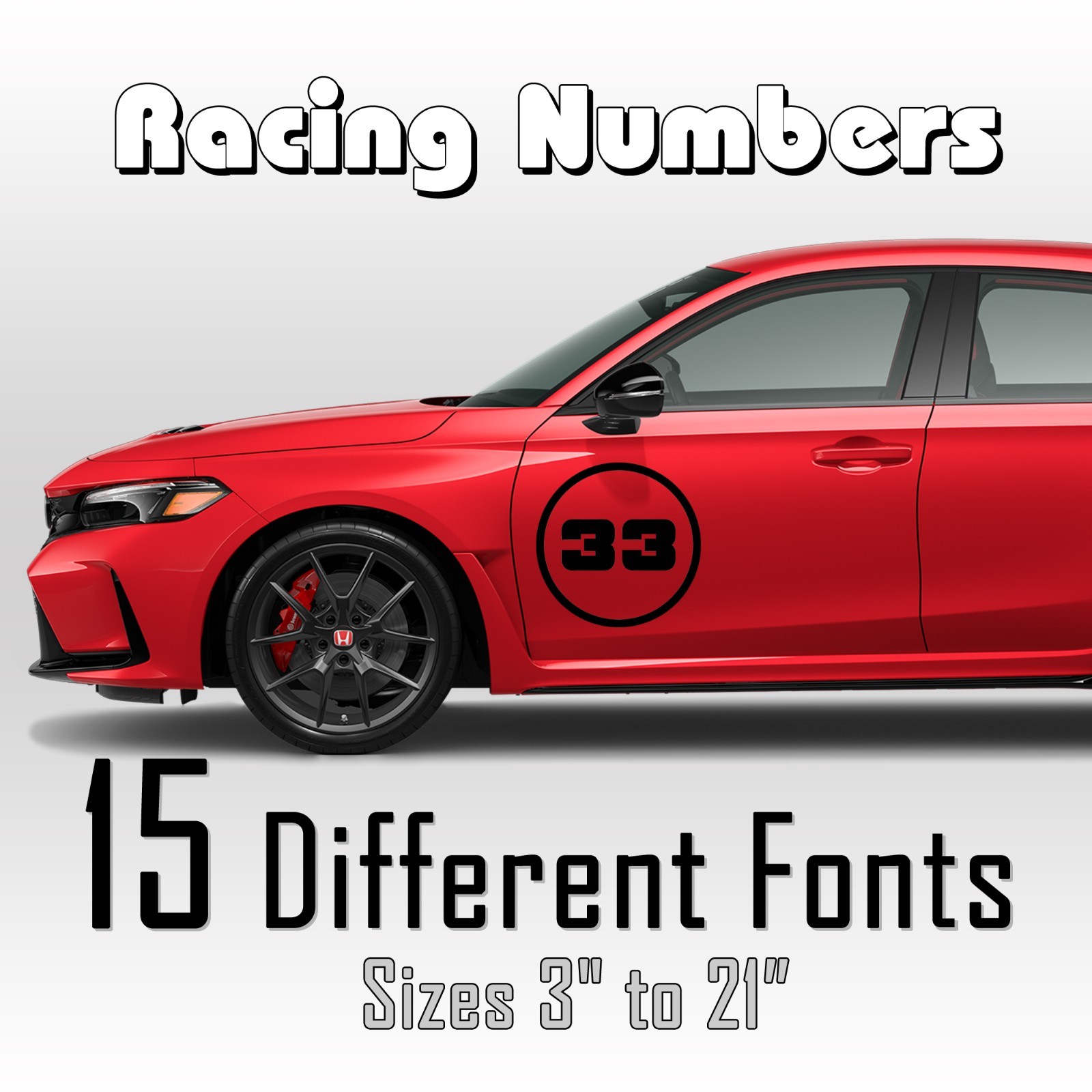 Racing Car numbers 2 pack circle die-cut decal door custom number rally sport