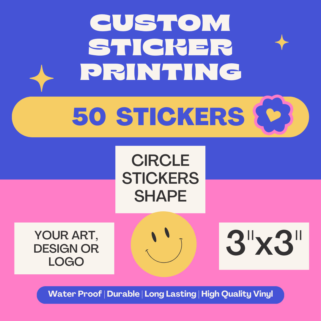 50 3×3 Custom Printed Full Color Outdoor Vinyl Car Bumper Sticker Decal Die Cut