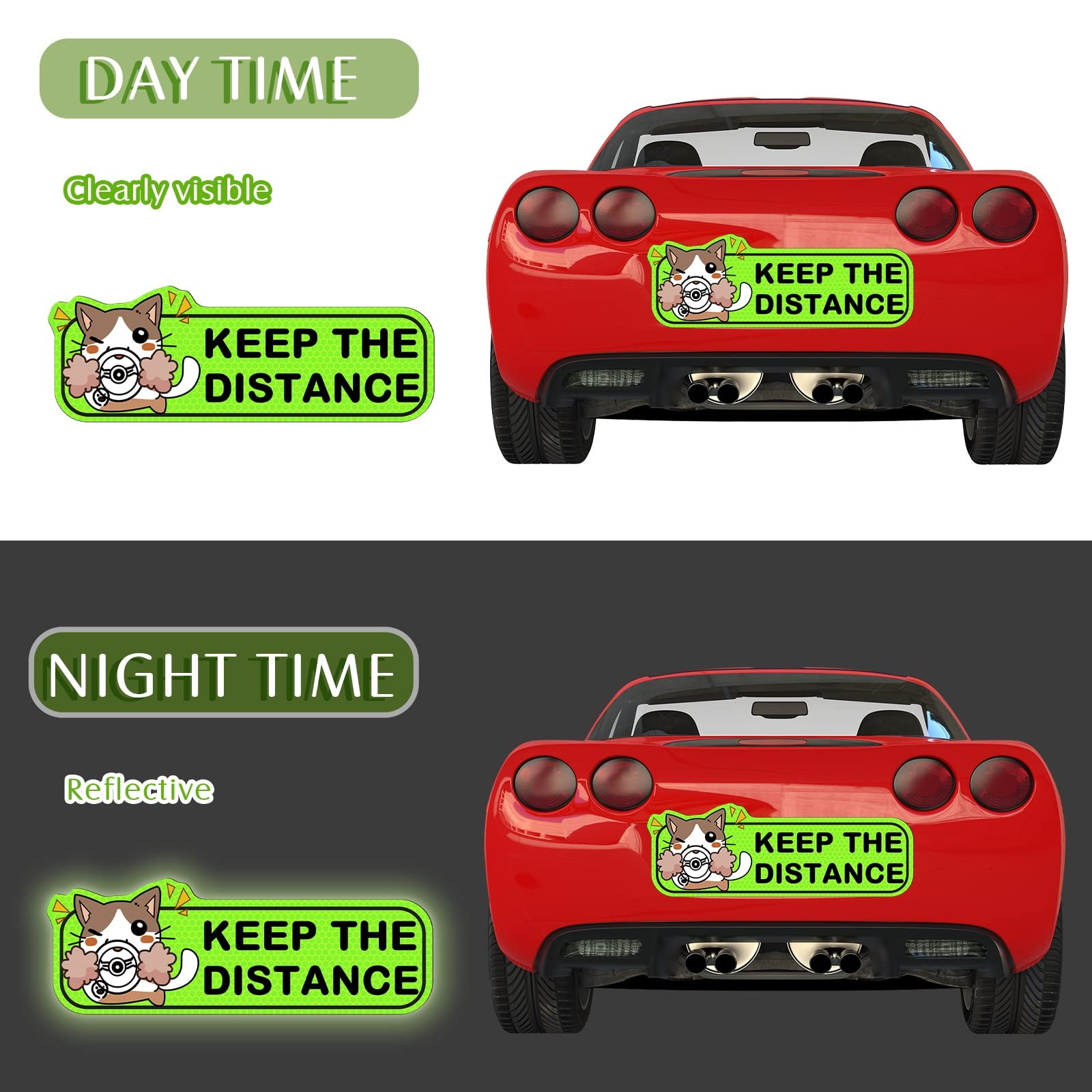 Large Green Cat Pattern Student Driver Magnets Set Of 3 Easy To Use Reflective