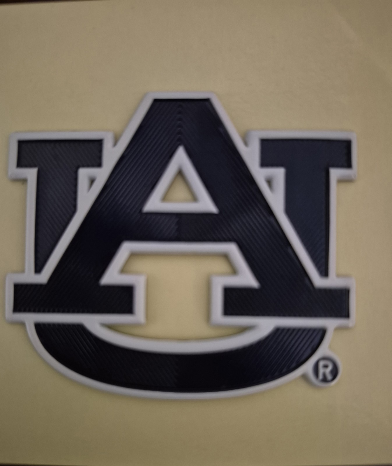 Auburn University Logo Iron On Patch. Black White Letter