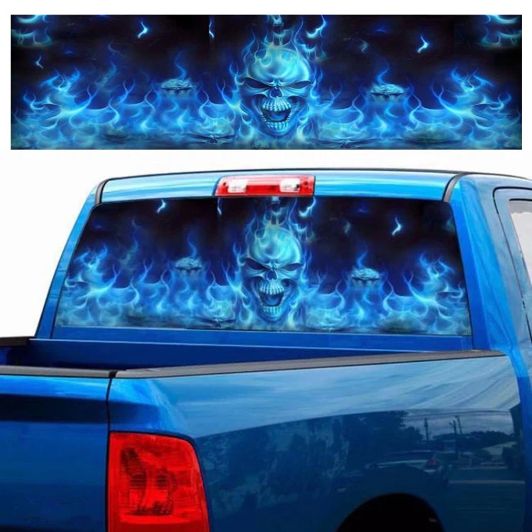 D-738 Burning Skull Car Rear Window Sticker Color Graphic Sticker, 135x36cm, D-7