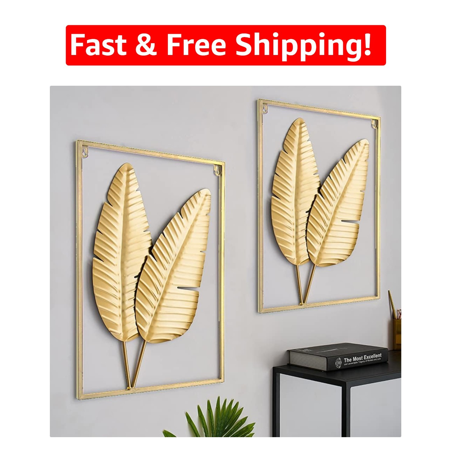 Sophisticated 24"x16" Ginkgo Leaf Metal Art – Set of 2 for Modern Spaces