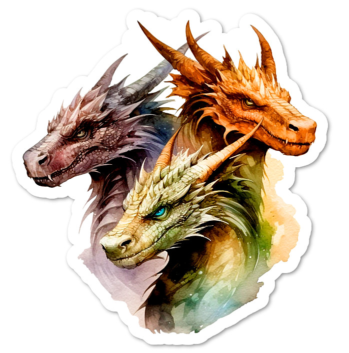 Three Dragons, Vinyl Sticker, Water Resistant, Scrapbooking, Laptop, 2 Sizes