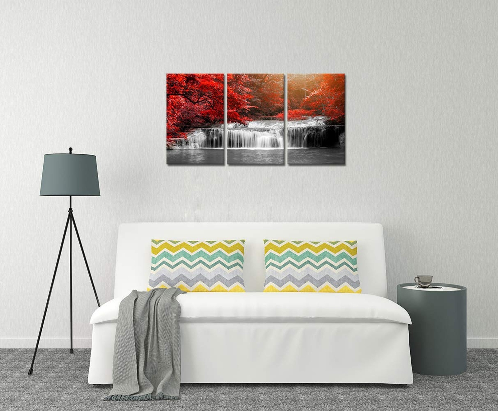 Visual Art Decor 3 Pieces Black White and Red Canvas Wall Art Red Forest Wate…