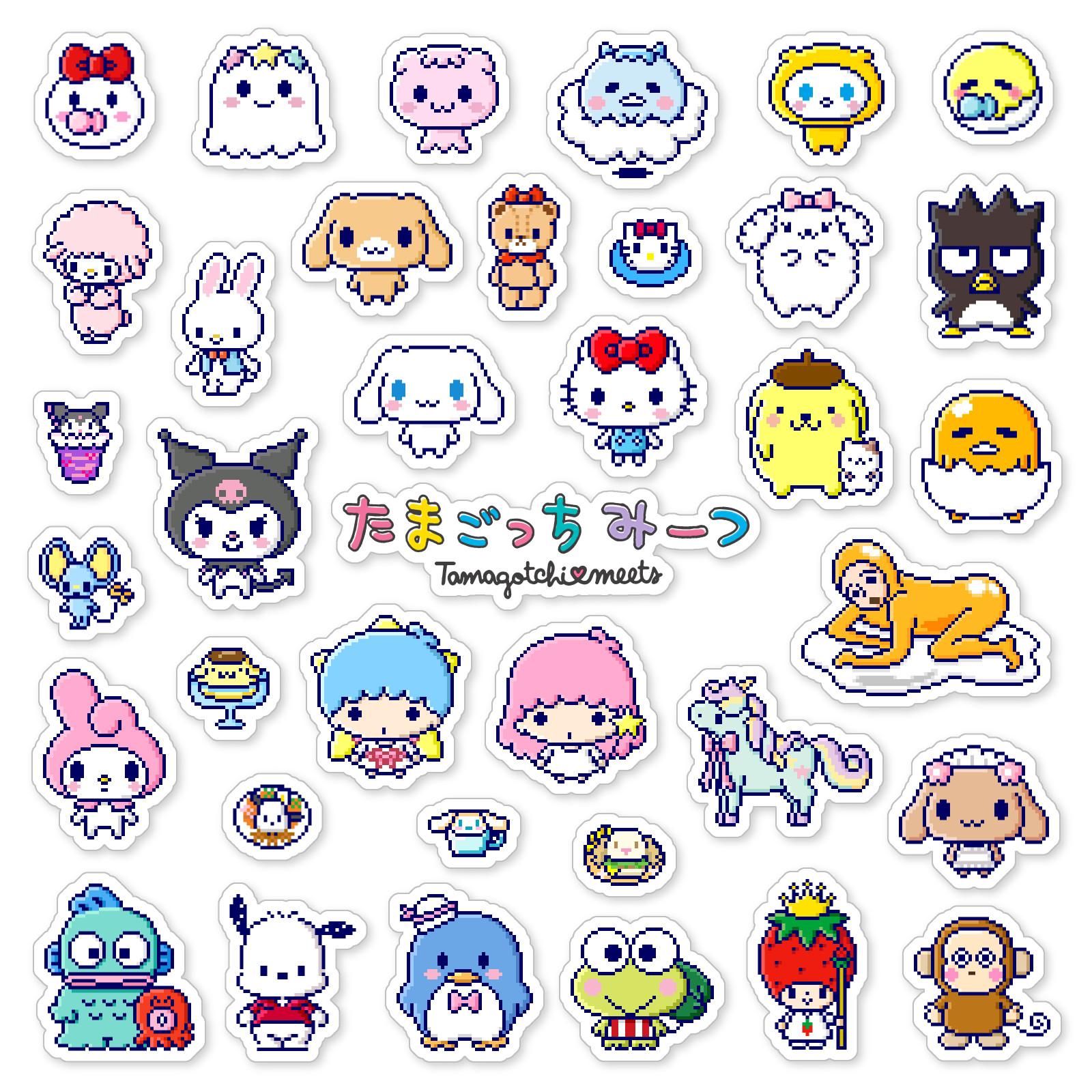 Tamagotchi Meets Sanrio Characters Stickers V-Pet Pixel Art 37 Sticker Pack