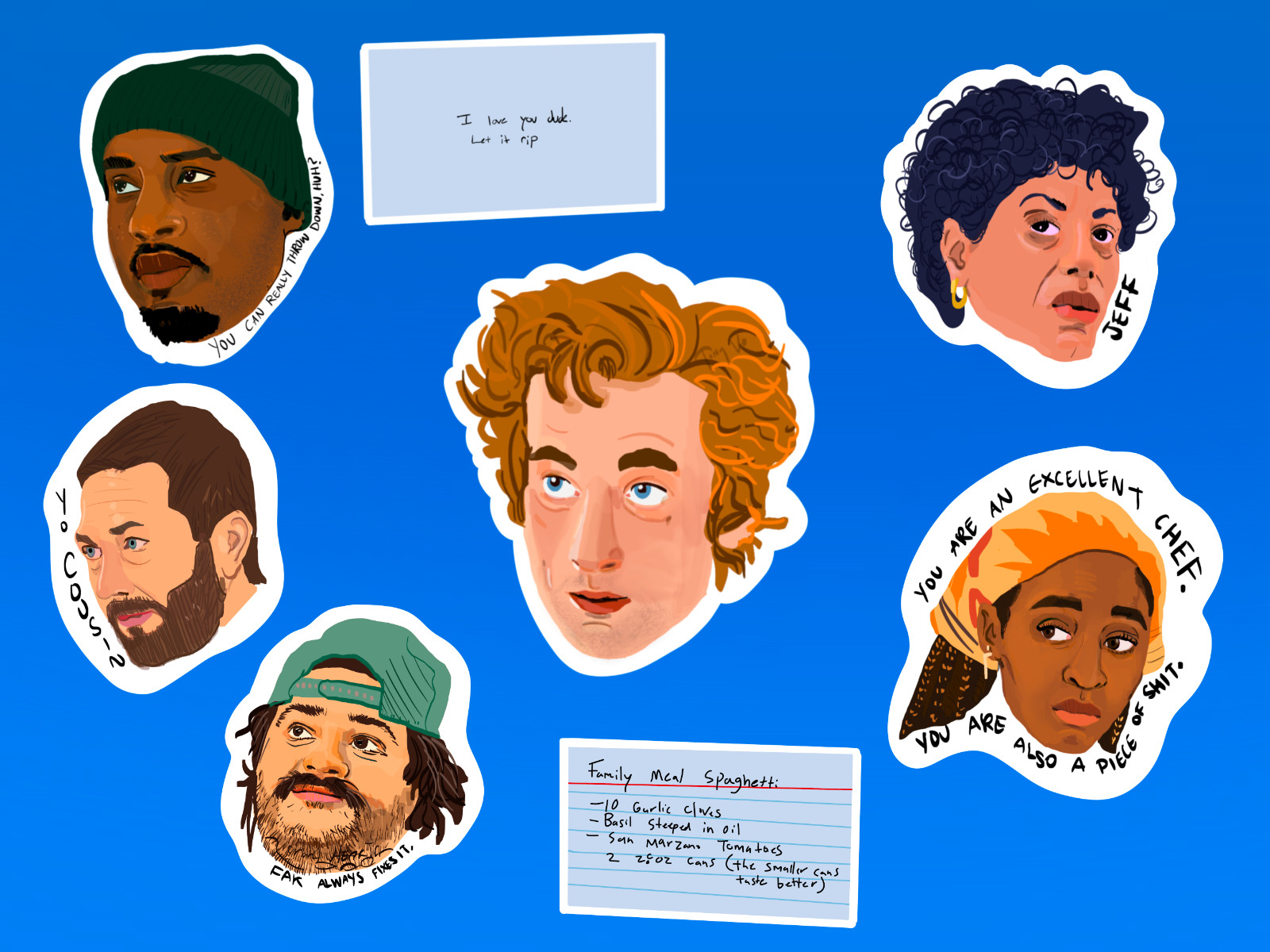 The Bear TV Show Carmy Sydney Tina Marcus Richie Fak I love you dude Stickers