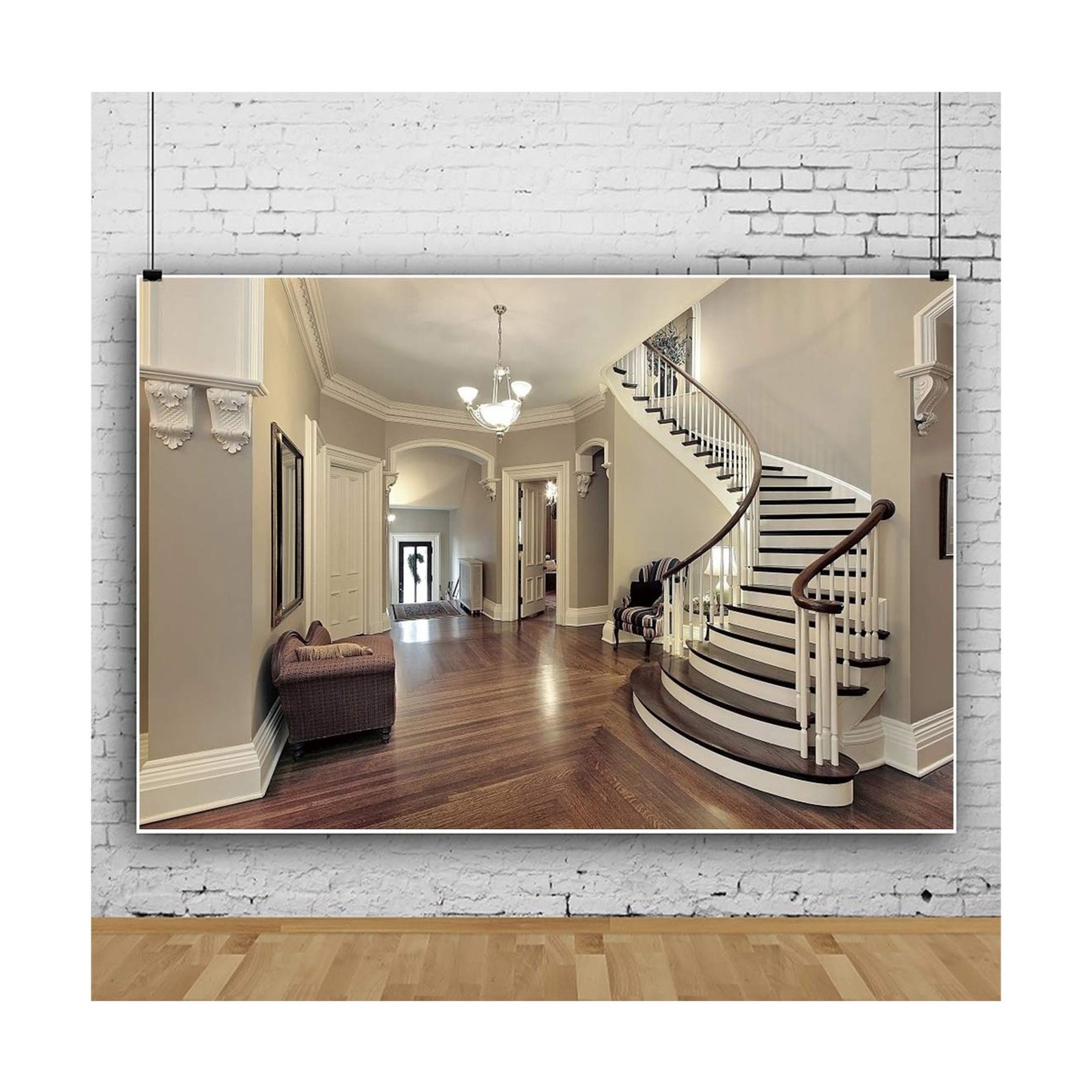 Leyiyi 20x10ft Living Room Photograpphy Backdrop Interior Sofa Stairway Stair…