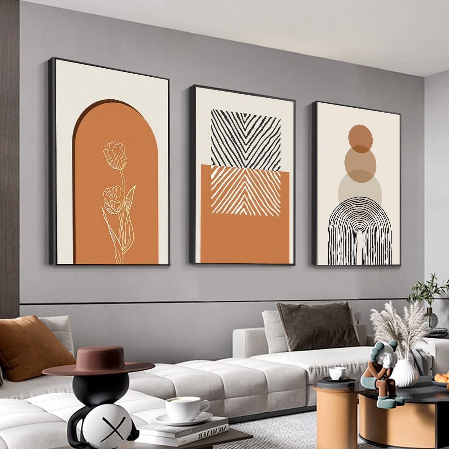 3 Panels Framed Abstract Canvas Wall Art Boho Style for Living Room Bedroom O…