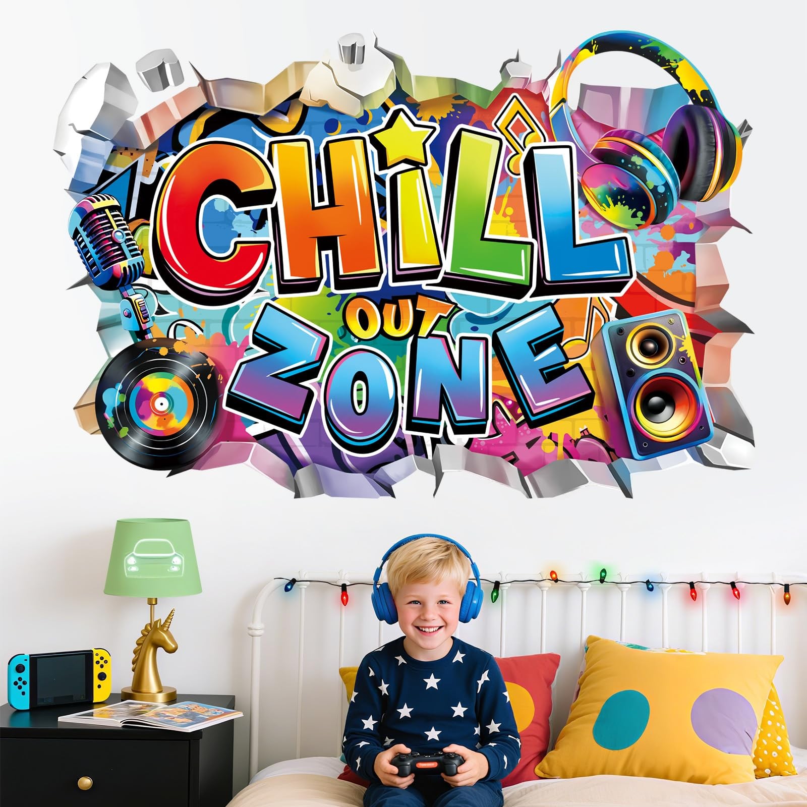 3D Chill Out Zone Game Wall Decals Video Gaming Gamer Headset Wall Stickers B…