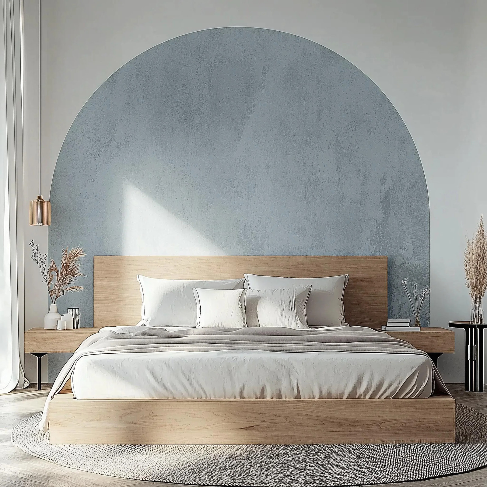 Boho Headboard Decal | Sky Blue Half Circle Wall Sticker | Bed Arch Peel and
