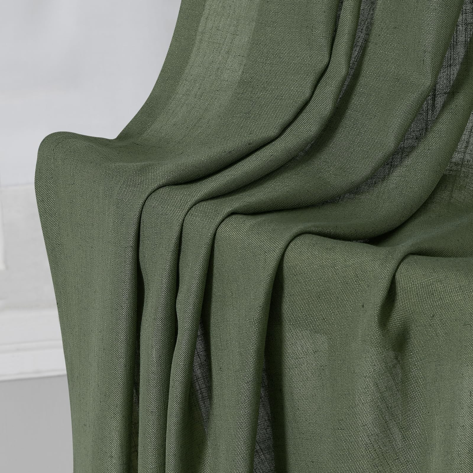 Green Linen Curtains 54 Inch Length 2 Panels for Kitchen Dining Room Grommet …