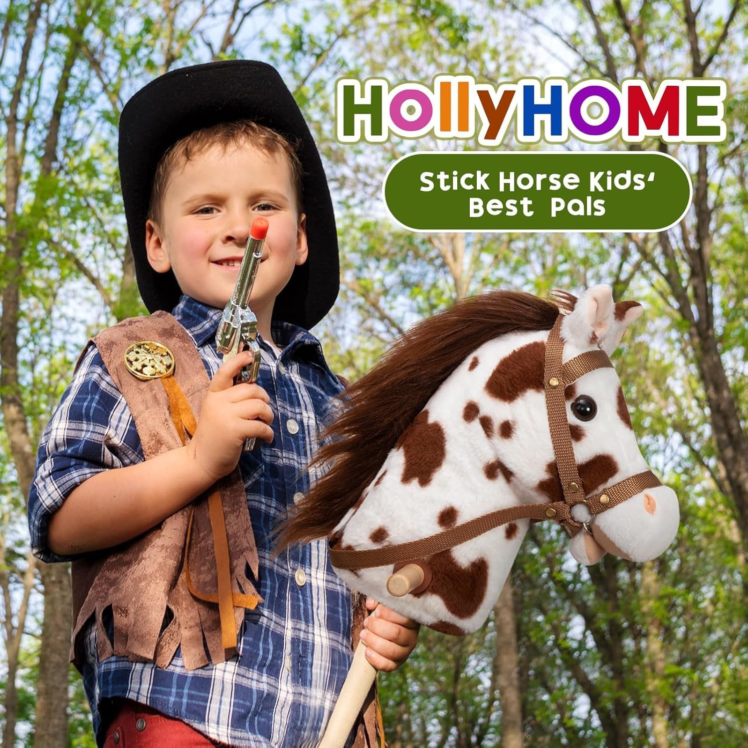 Stick Horse Plush Handcrafted Hobby Horse on a Stick with Wood Wheels Real Pony