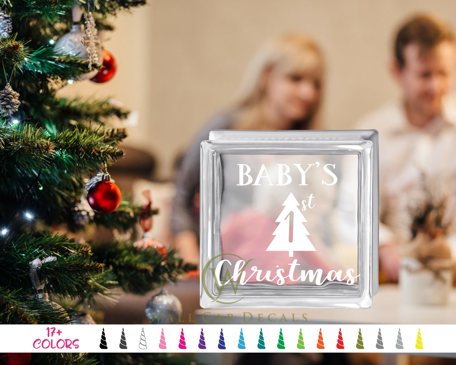 DIY Babys 1st Christmas Glass Block Decal Craft Sticker Holiday Tree Shadow Box