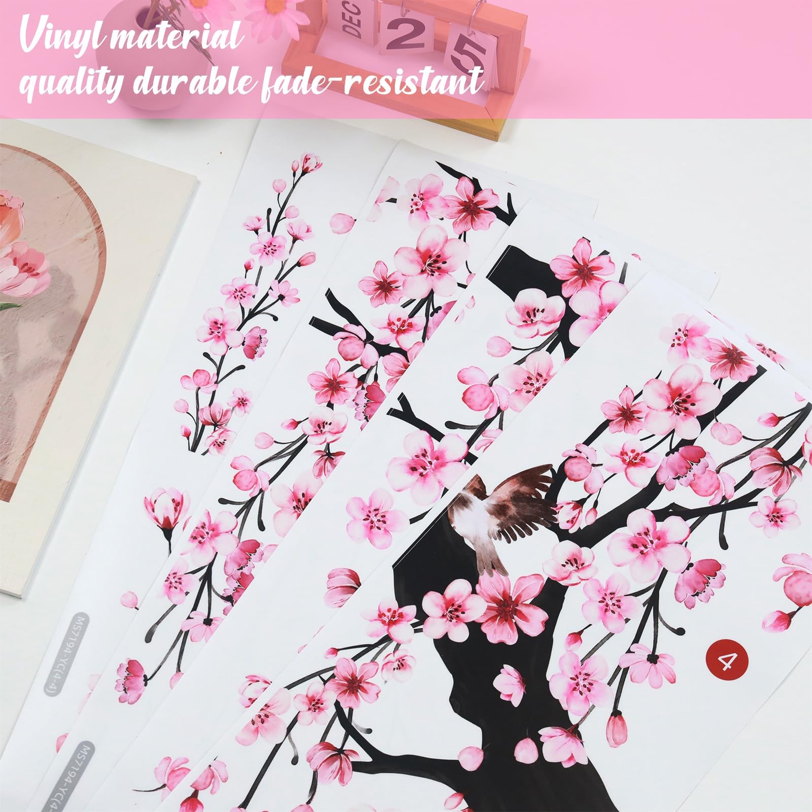 Lilac Wall Decoration Large Cherry Blossom Tree Wall Stickers, 4 Sheets Sprin…