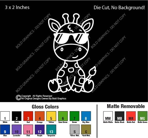 3" Baby Giraffe Sunglasses Zoo Decal Vinyl Sticker Friendly Wild Animals Pals