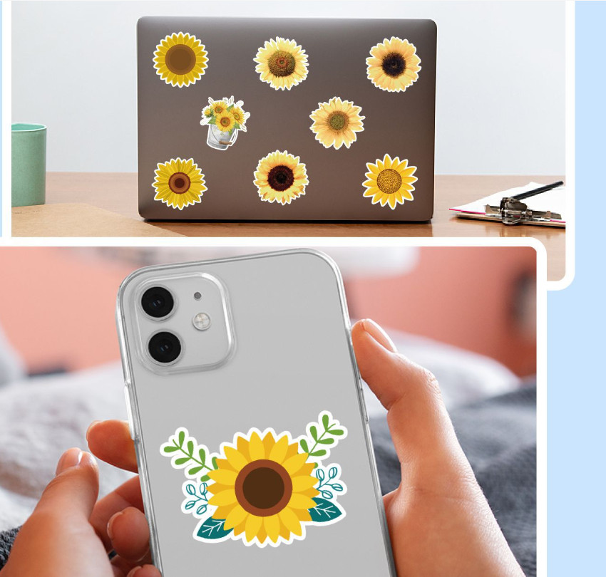 50Pcs Stickers Yellow Sunflower Laptop Luggage Phone Car Graffiti Fridge Vinyl