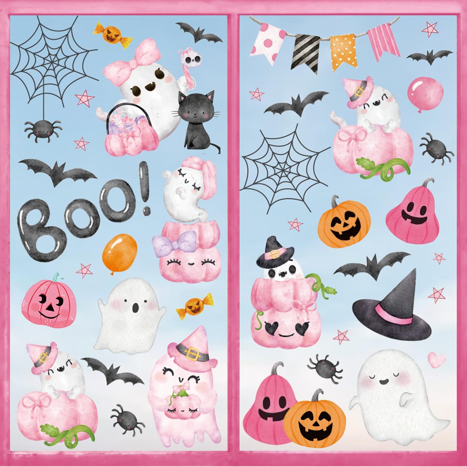 JarThenaAMCS 9 Sheets Halloween Window Cling Stickers 7.9 x 11.8 inch, Pink