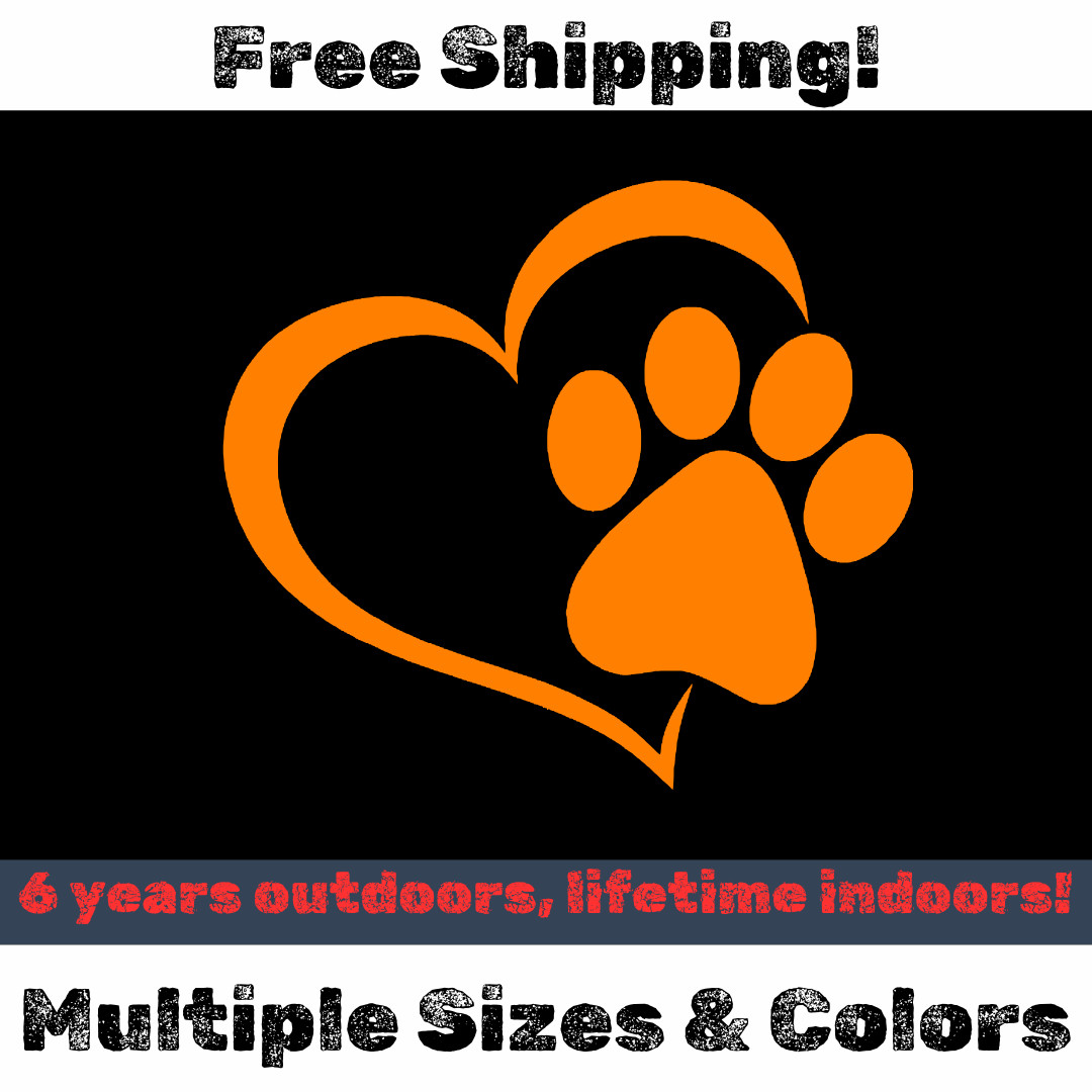Heart Paw Print Pet Cat Dog Vinyl Decal – Vet Tech, Window, Car, Laptop, Love