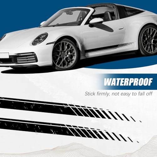 2Pcs Sports Racing Stripe Graphic Stickers, Side Door Vinyl Decals, Black