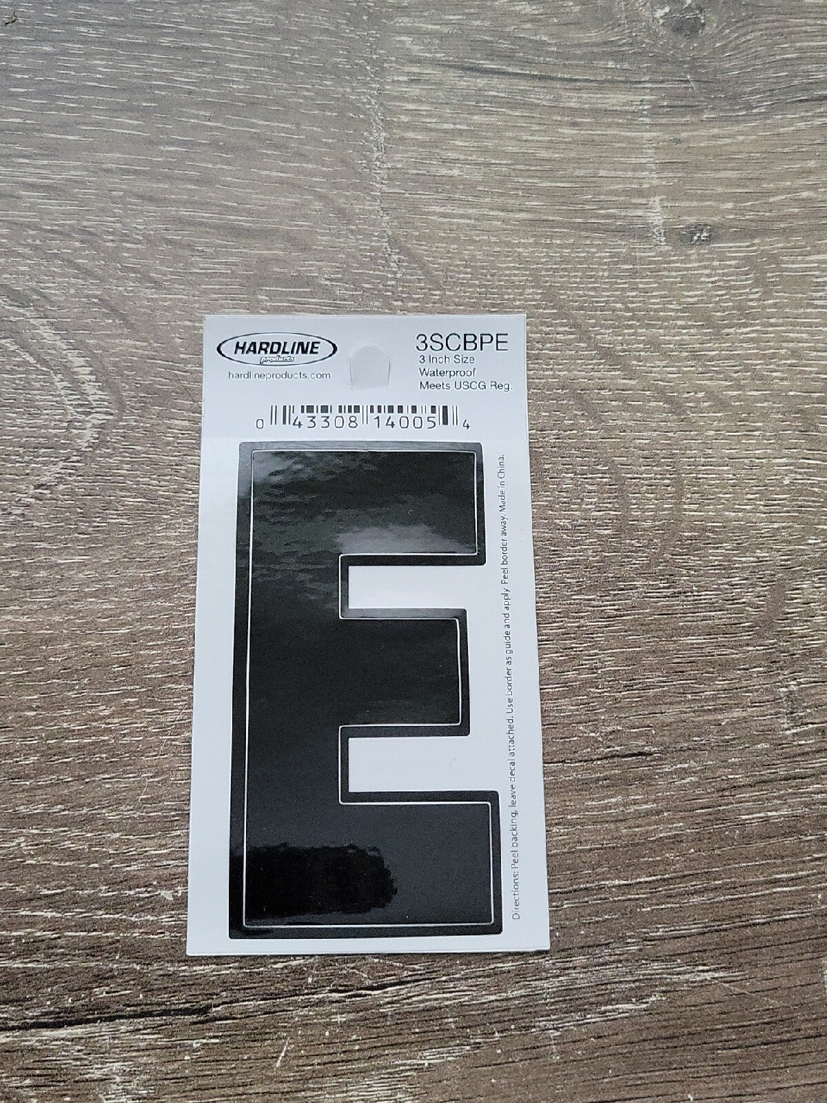 Hardline Self Adhesive Letter E Glossy Black 3" Super Stick, Waterproof. 3SCBPE