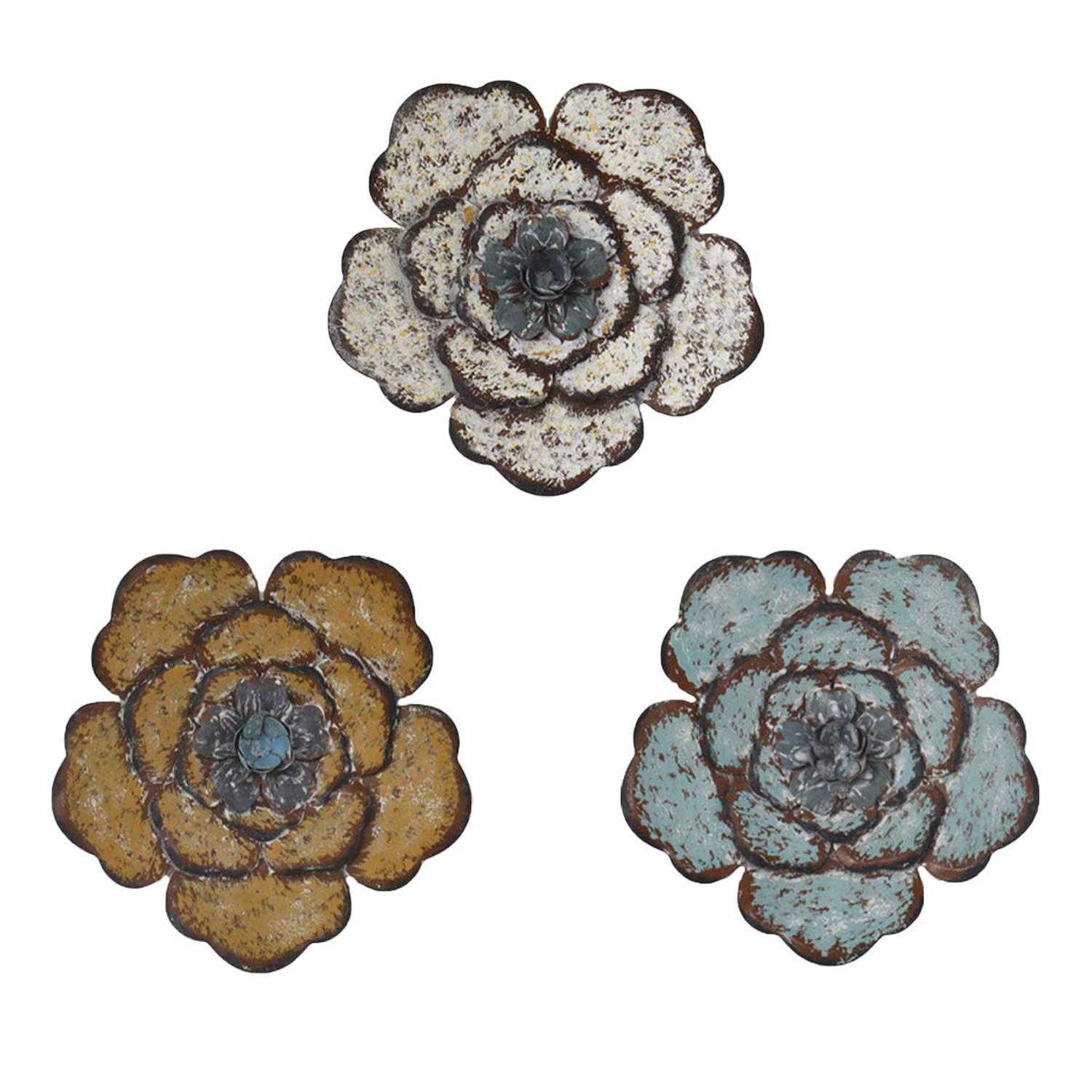 8 Inch Colorful Large Metal Flower Wall Art Multiple Layer Home Decor for Out…