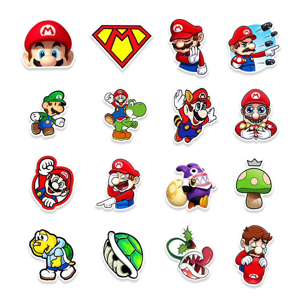 50 Pcs Stickers Nintendo Super Mario Skateboard Luggage Phone Laptop Car Vinyl