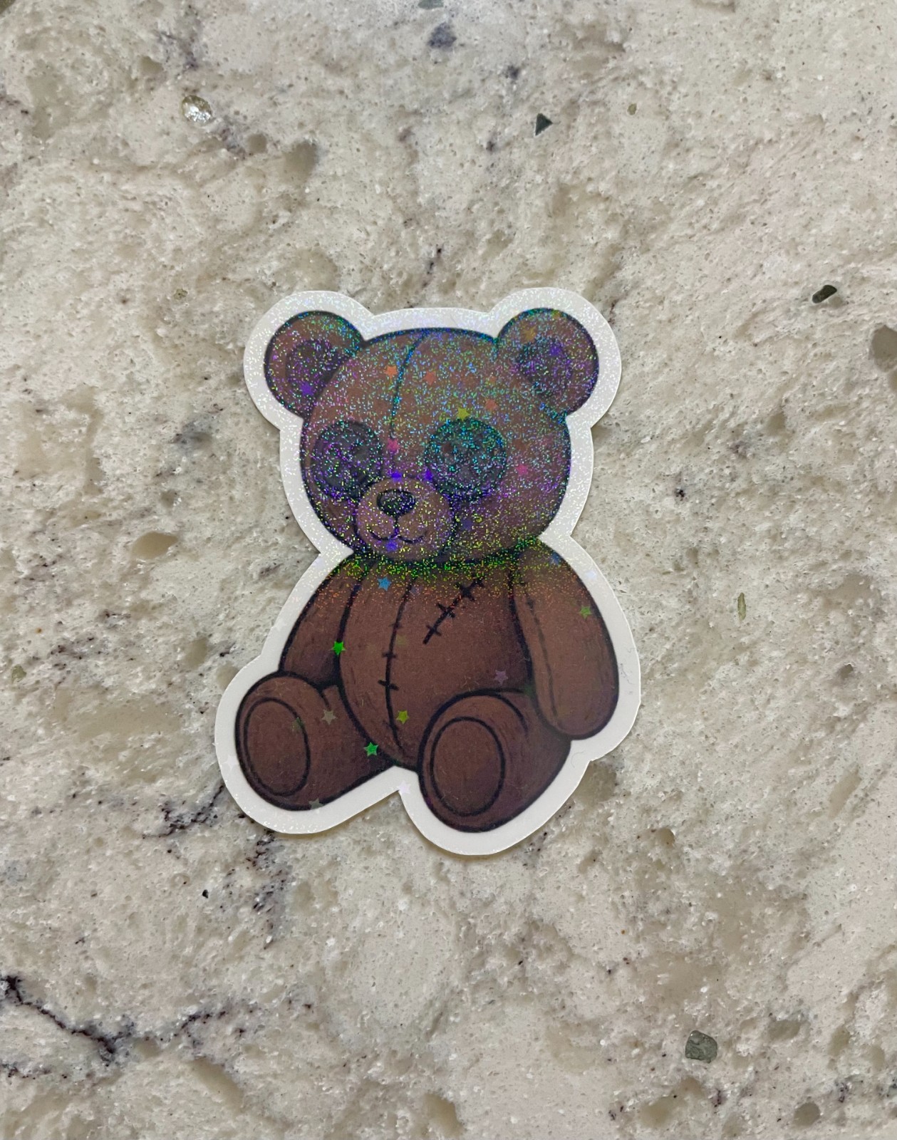 Button Eyed Teddy Bear Sticker l Gloss or Holographic Laminate l Waterproof
