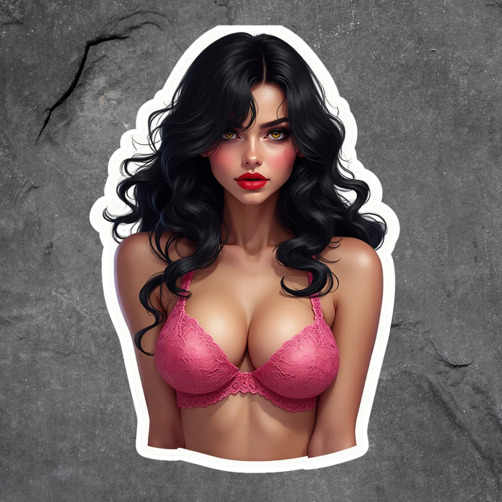 Pinup Girl Sticker Vinyl Decal Black Hair Pink Lingerie Gothic Sexy Art