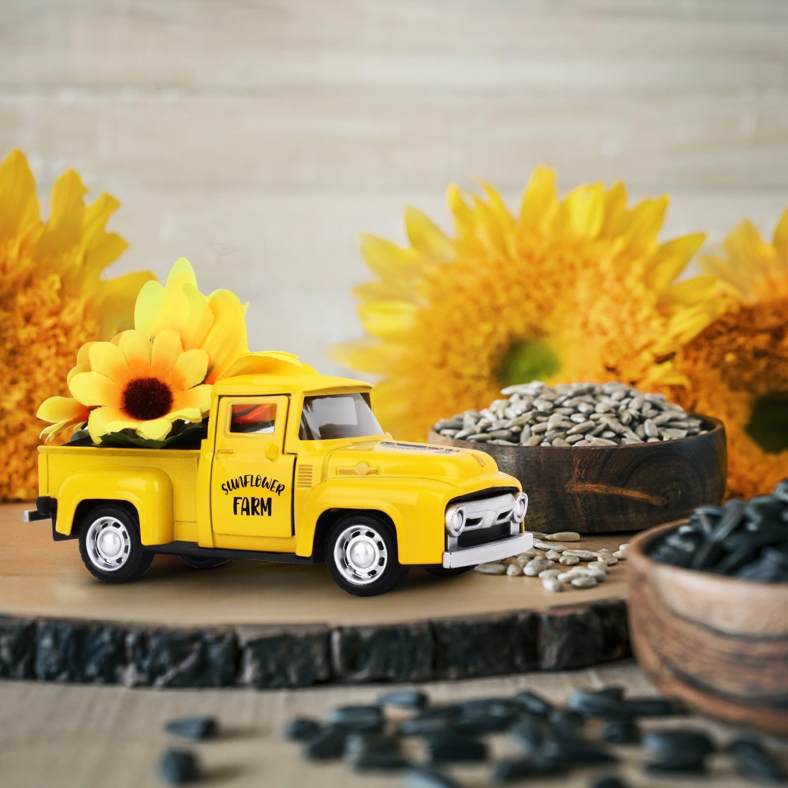Sunflower Vintage Metal Truck Mini Metal Farm Truck Decor with Sunflower Bouq…