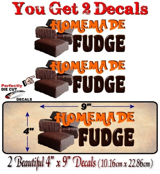 2 HOMEMADE FUDGE 9" Decals Bakery Concession Cream Candy Store Menu Sign Sticker