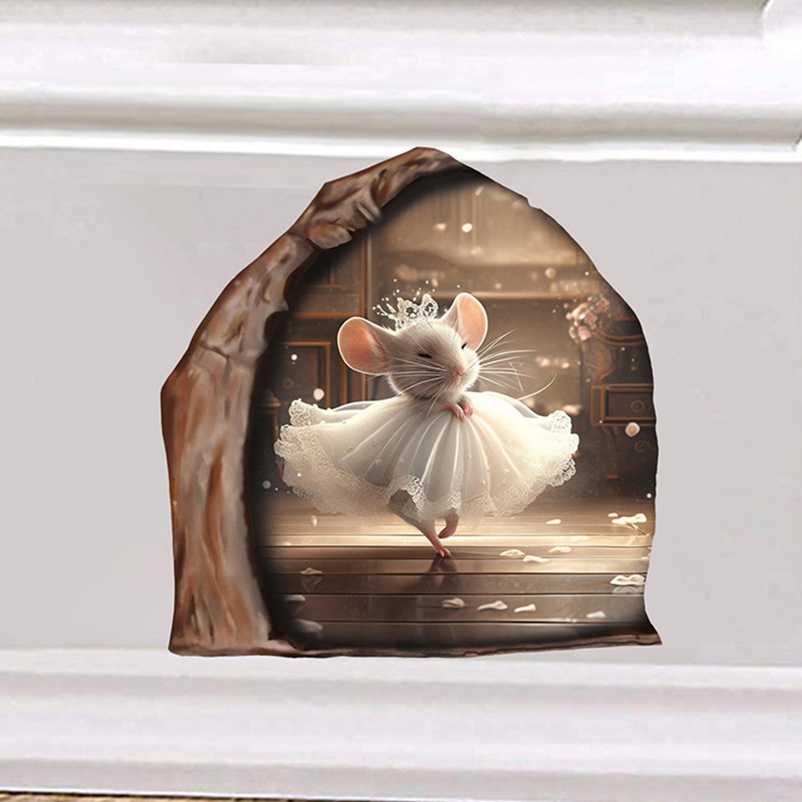 12pcs Realistic Mouse Hole Wall Sticker Funny Cute Mice Home Decal For Skirting