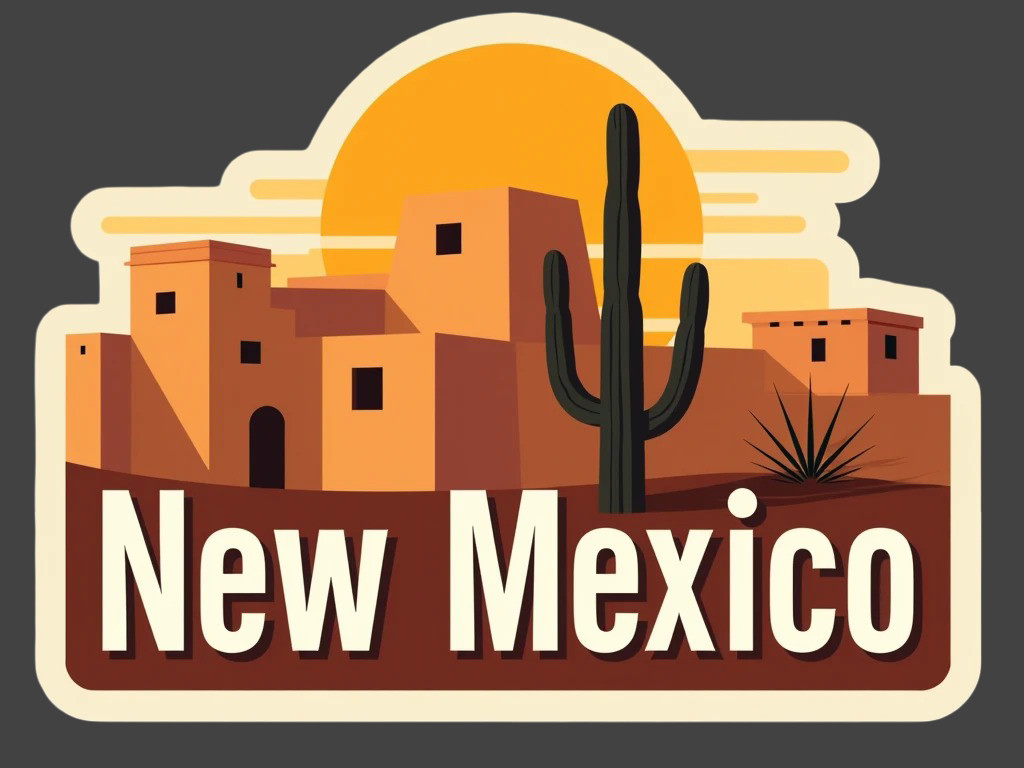 New Mexico Sticker Vinyl Decal Desert Adobe Cactus Southwest Sunset Retro Travel