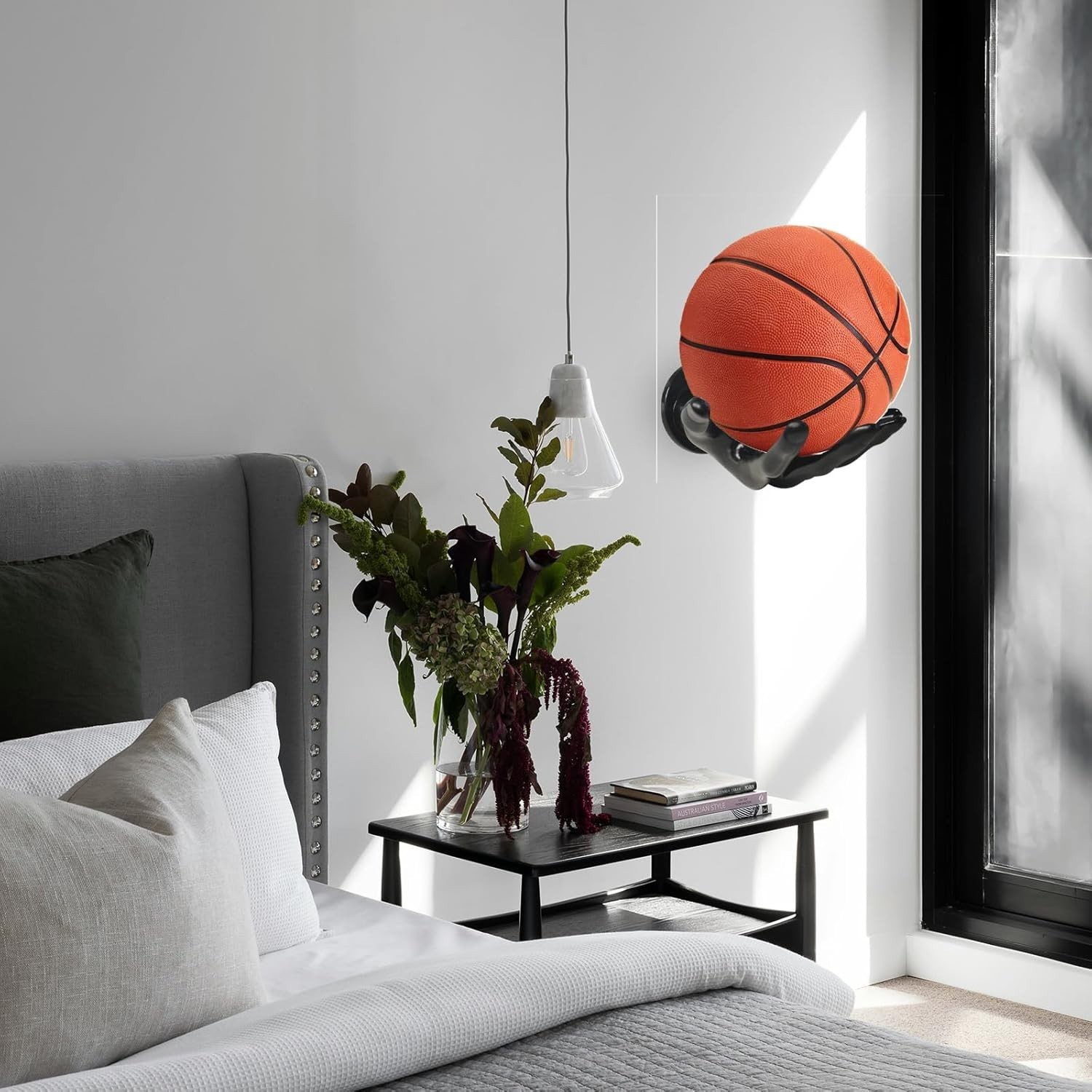 Basketball Wall Mount Holder 2 Piece Set for Game Room and Garage Storage