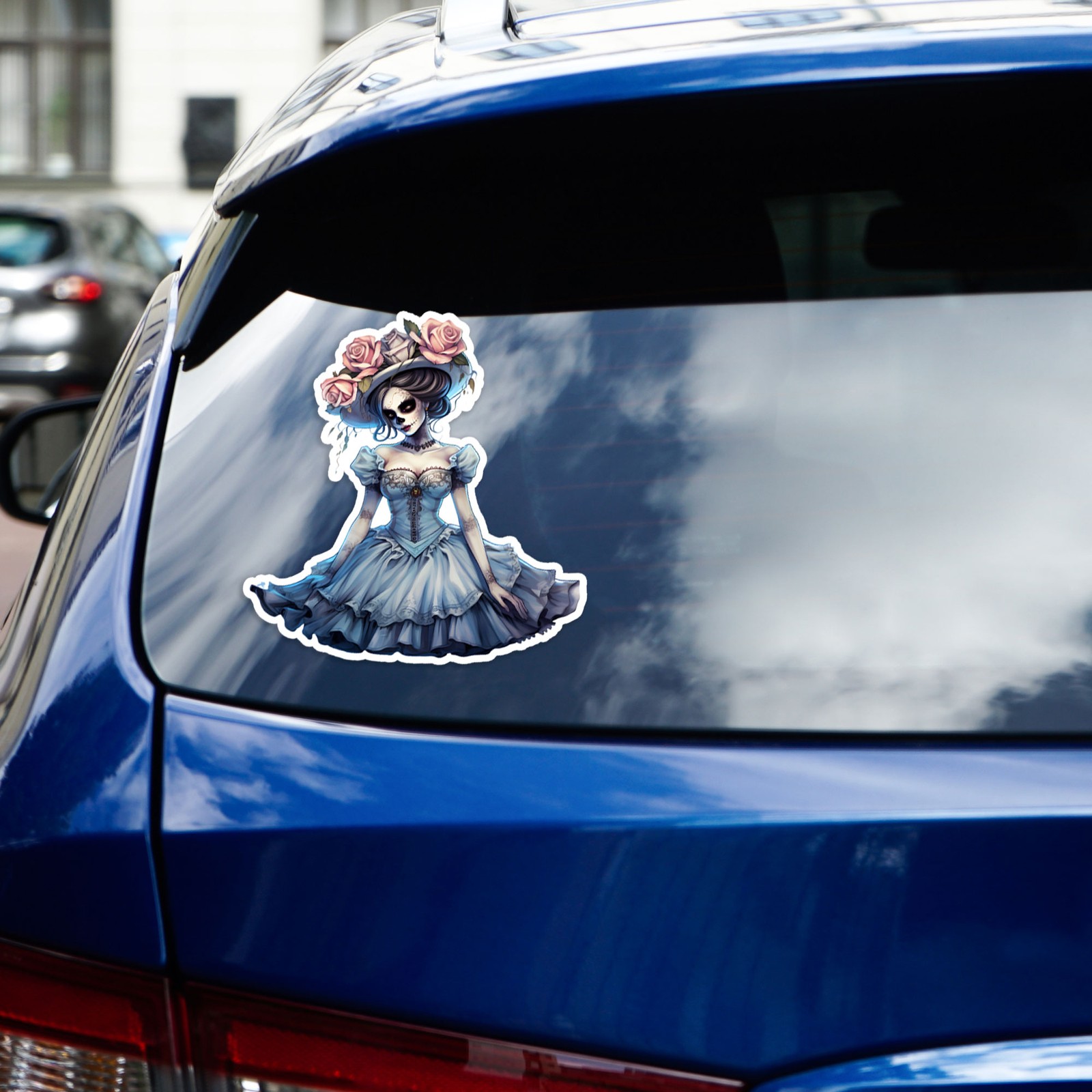 Blue Victorian Day of the Dead Lady – Vinyl Decal Sticker – #1882
