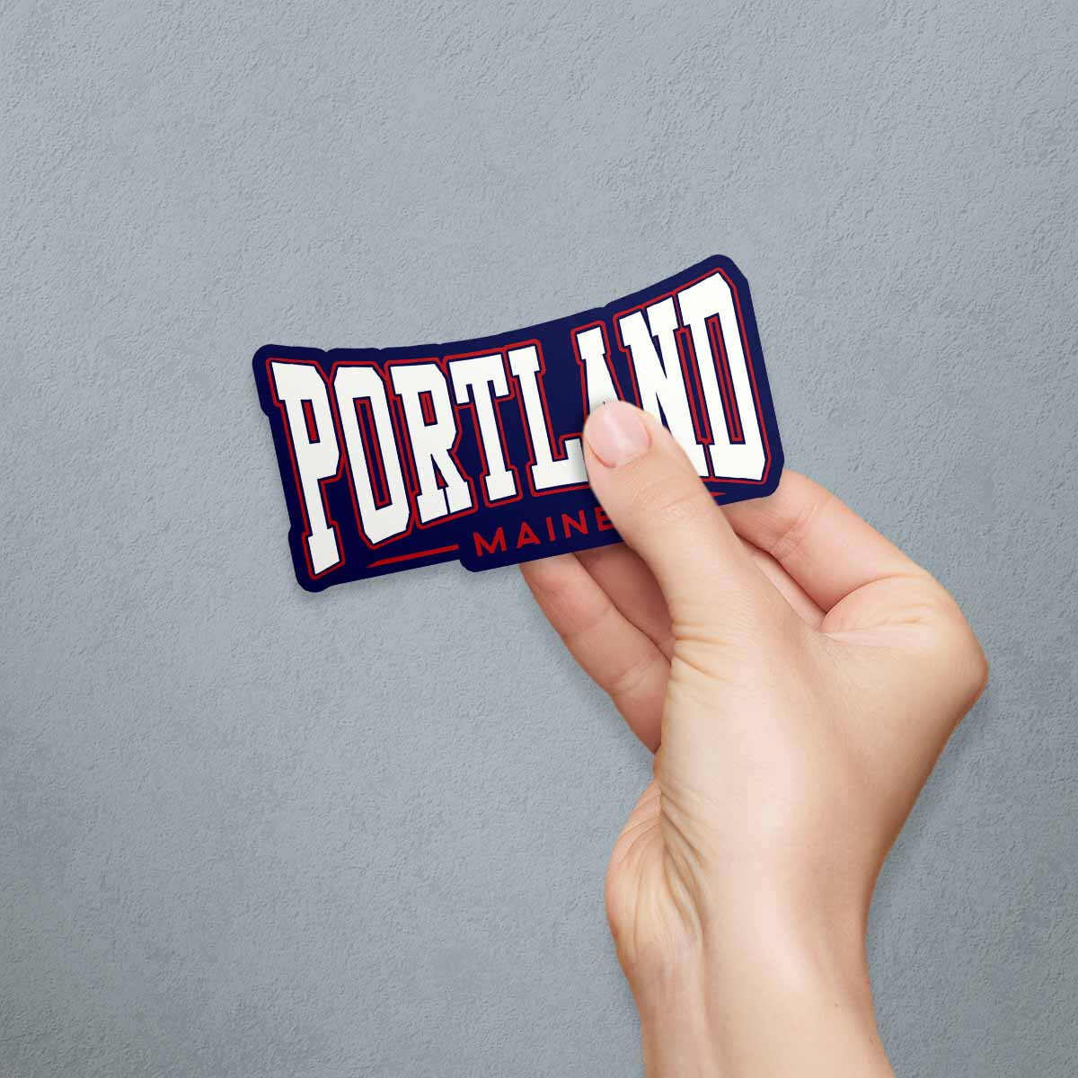Portland Maine Double Arc Font US Flag Die Cut Sticker