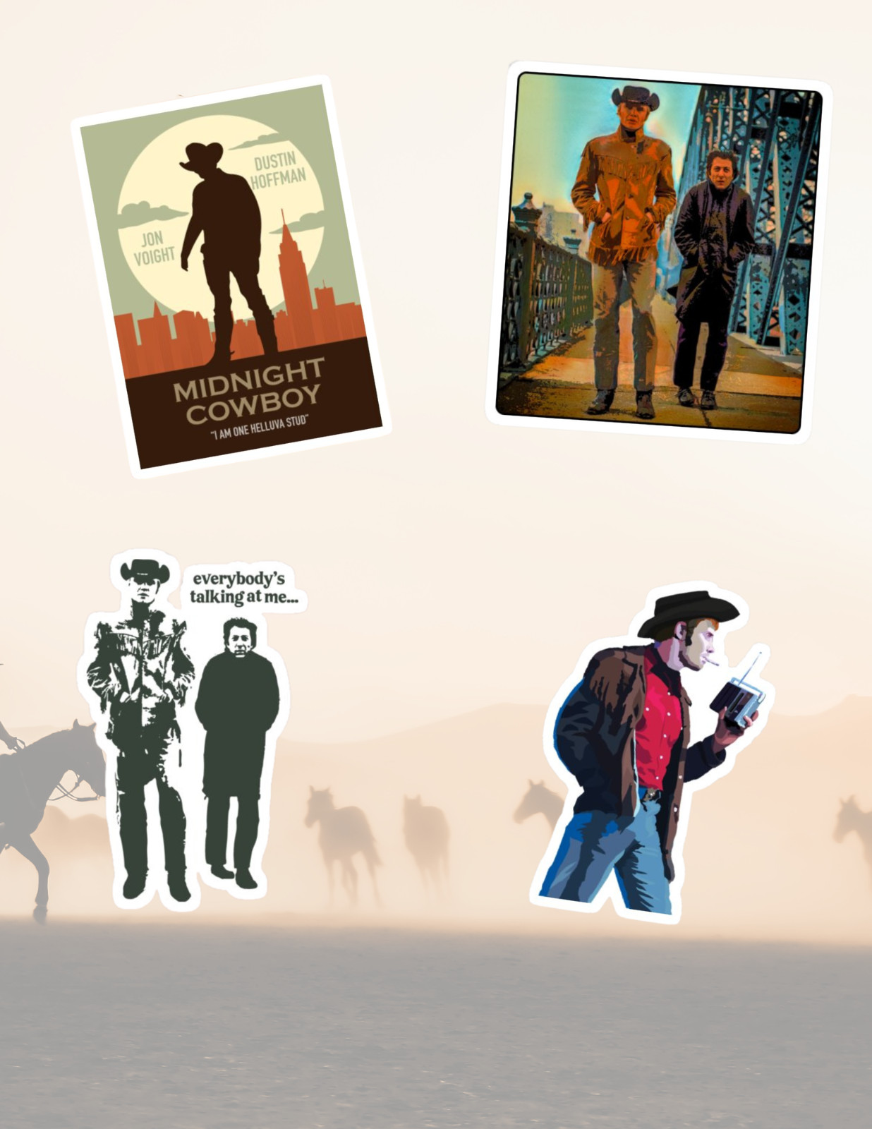 Midnight Cowboy 60's Movies 4pc Stickers Pack