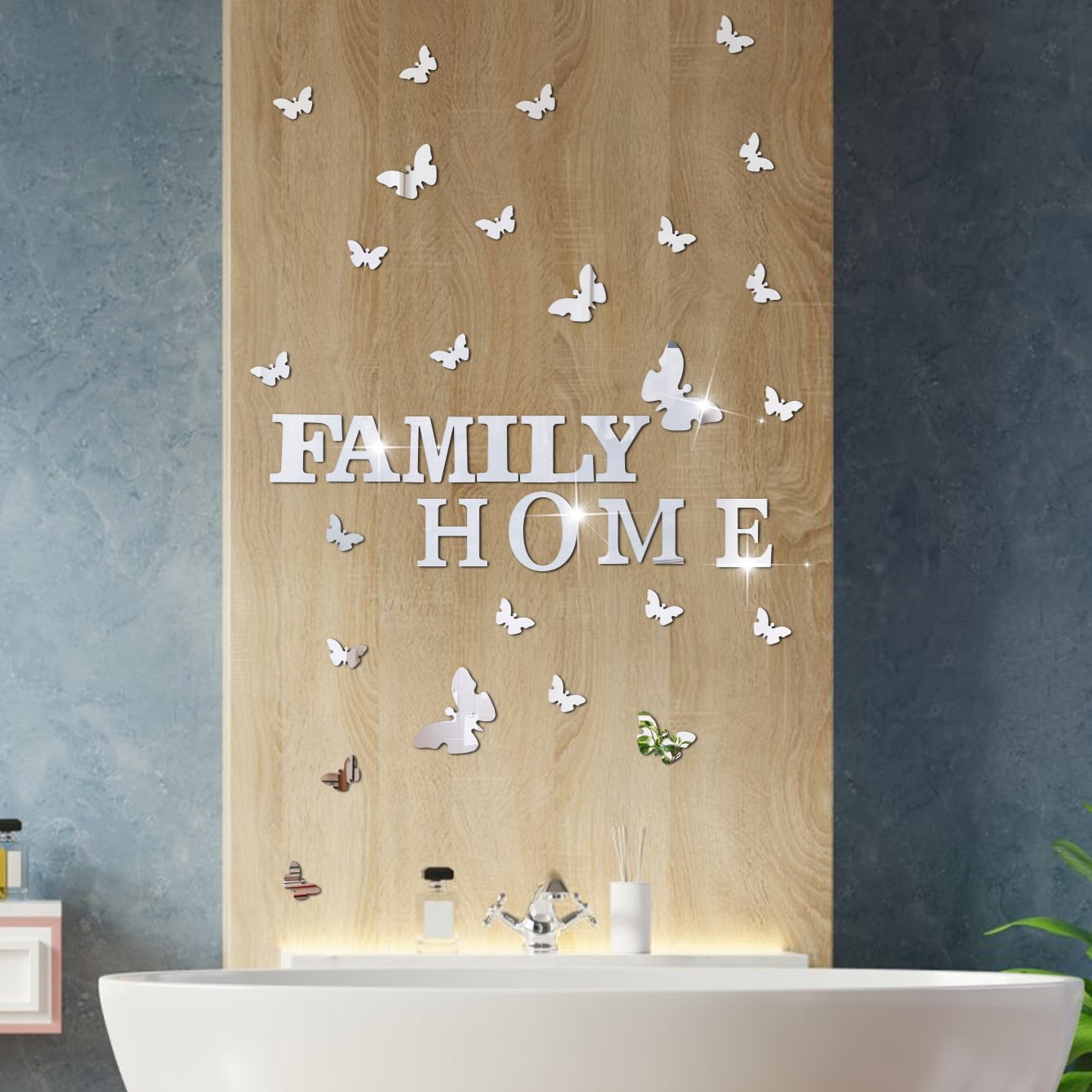60Pcs Mirror Butterfly Wall Decor Set Self Adhesive Removable Home Art Decals
