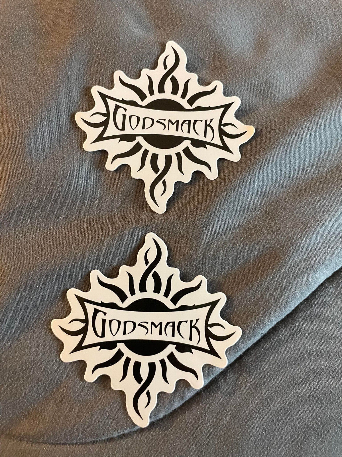 Lot (2) GODSMACK 2 1/2" x 2 1/2" Band Logo STICKERS Black White FAST FREE SHIP!