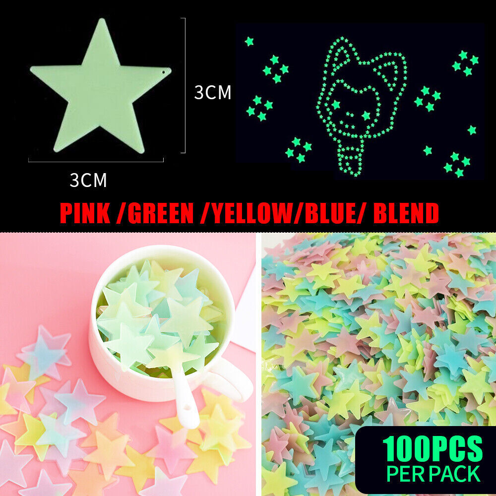 100pieces Glow In The Dark Stars Night Light Wall Stickers Decal Kids Room Home