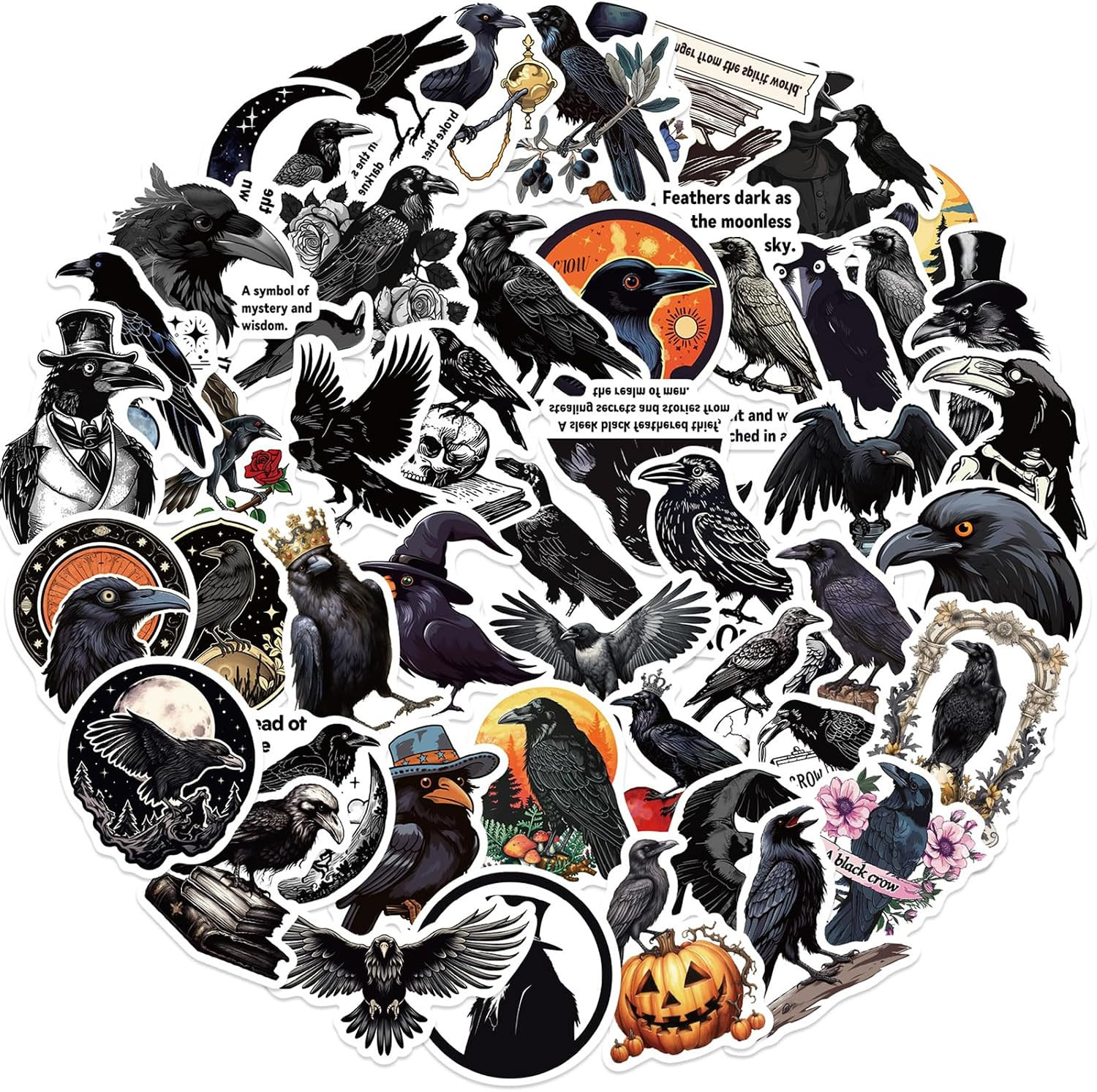 50PCS Crow Stickers, Raven Bird Water Bottle Laptop Sticker Gothic Style Part…