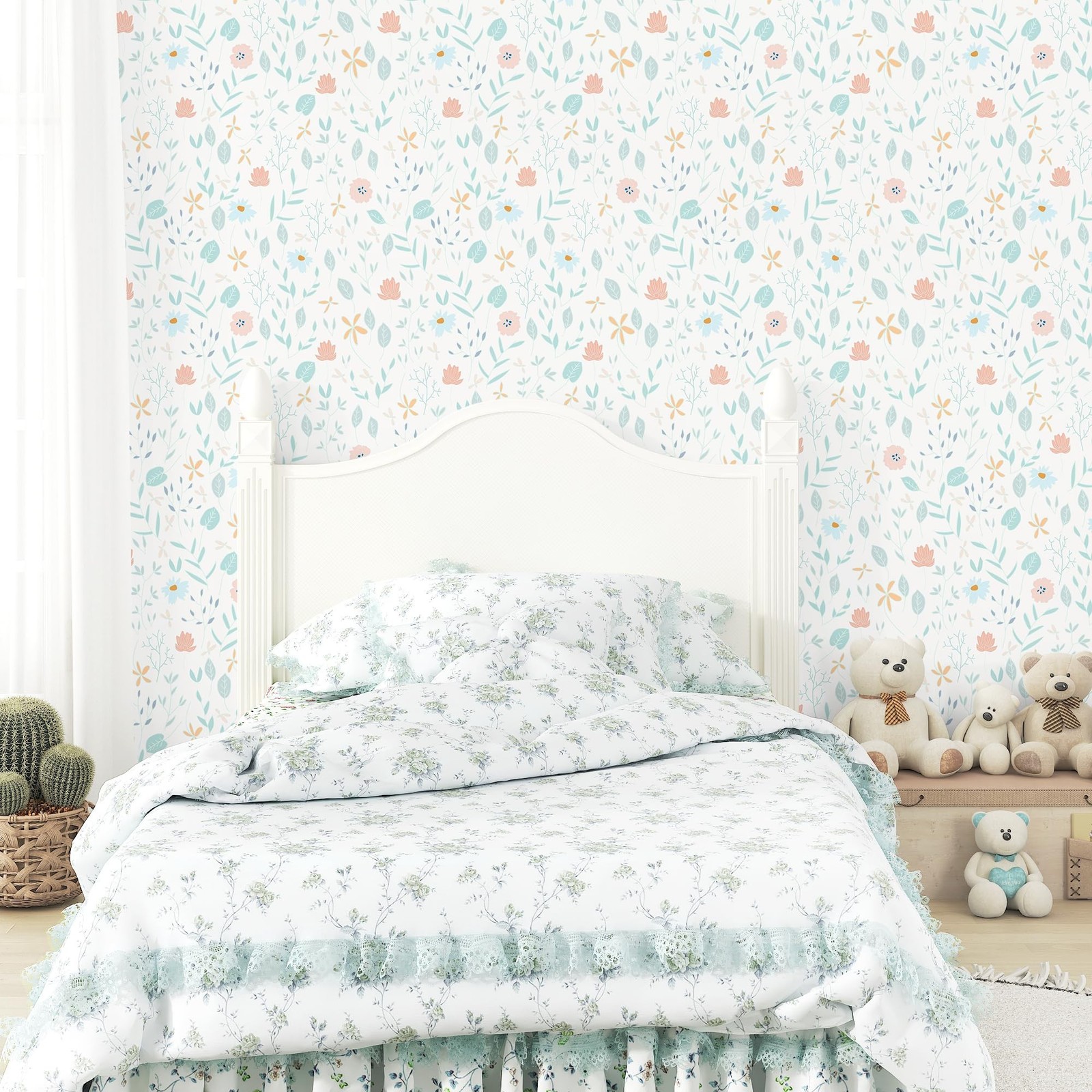 Neutral Pink Flower Wallpaper Peel and Stick Floral Wallpaper Nursery Kids Ro…