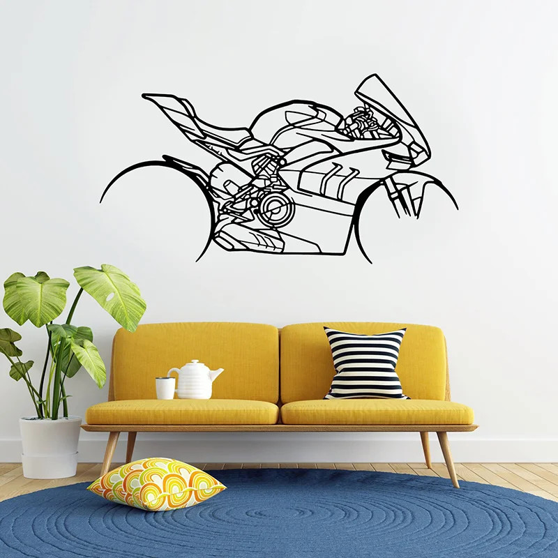 Motorcycle Silhouette Wall Art Decals Vinyl Home Decal Room Garage Motorbike