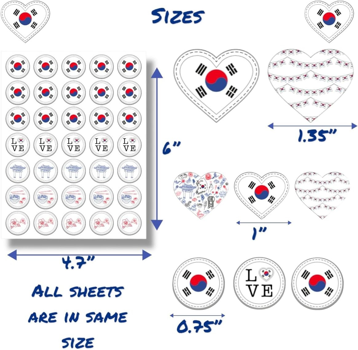 230 South Korea Flag Stickers with Korean Cultural Elements for Party Decor