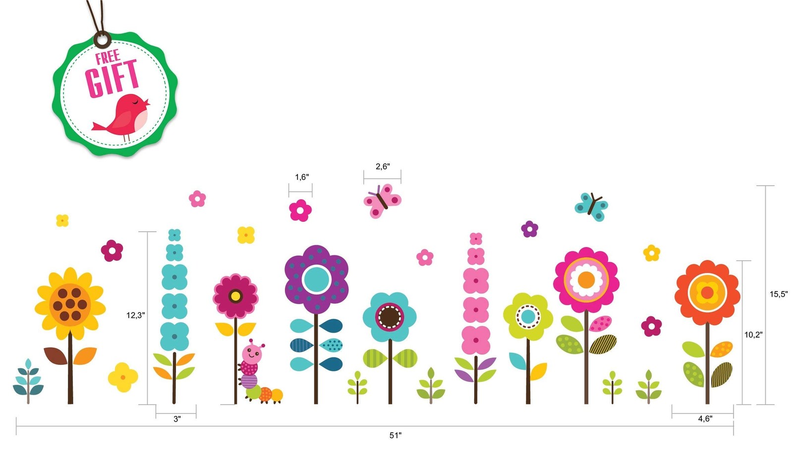 Flower Wall Stickers for Kids – Floral Garden Wall Decals for Girls Room – Re…