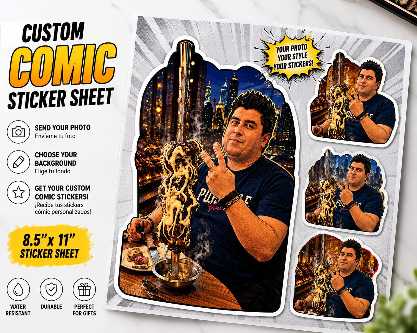 Custom Comic Sticker Sheet From Photo 8.5×11 Personalized Portrait Decals