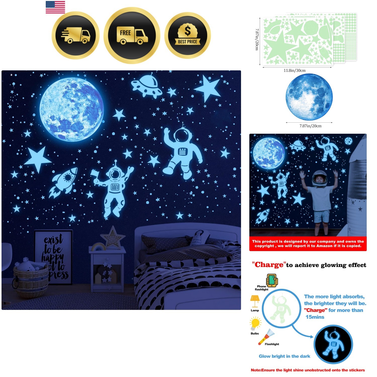 Glow in The Dark Stars for Ceiling 1106Pcs Glow in The Dark Moon and Planet W…
