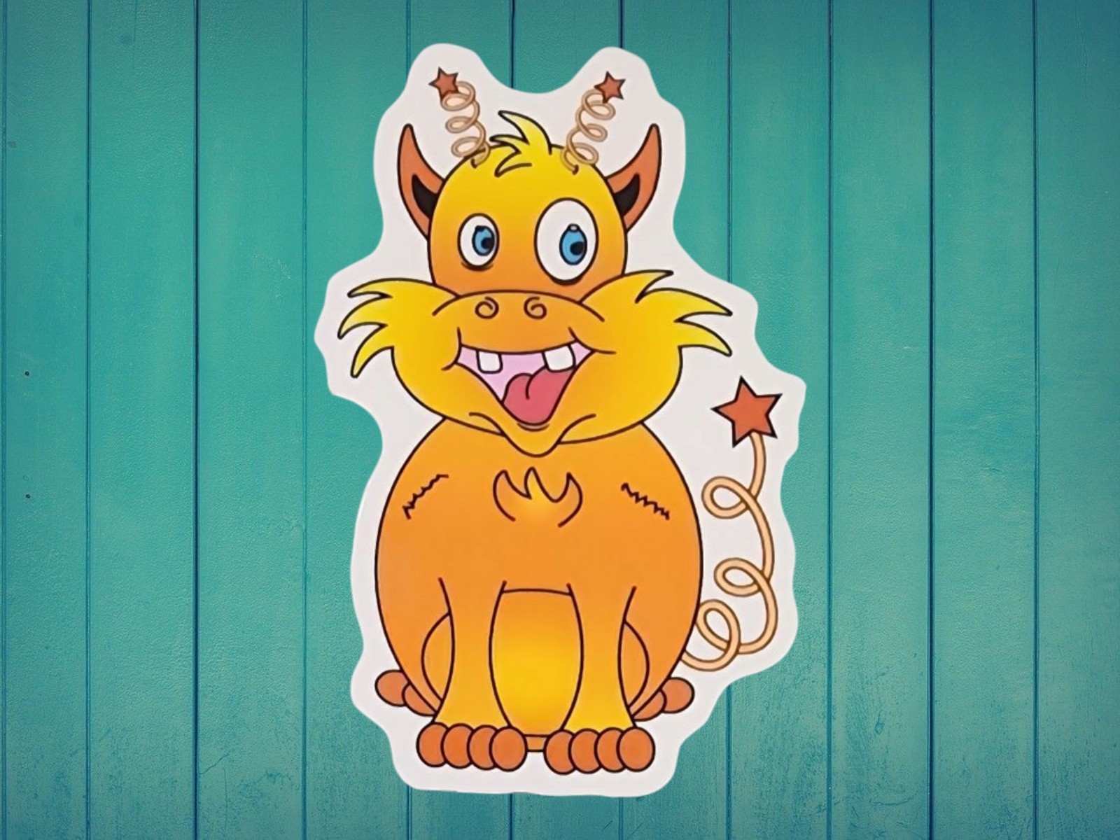 Orange Cat, Mythical Cartoon Creature, Glossy, Waterproof Sticker