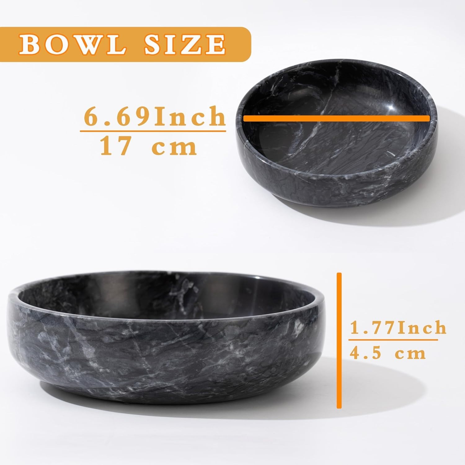 6.7" Large Decorative Bowl, Natural Marble Large, Black