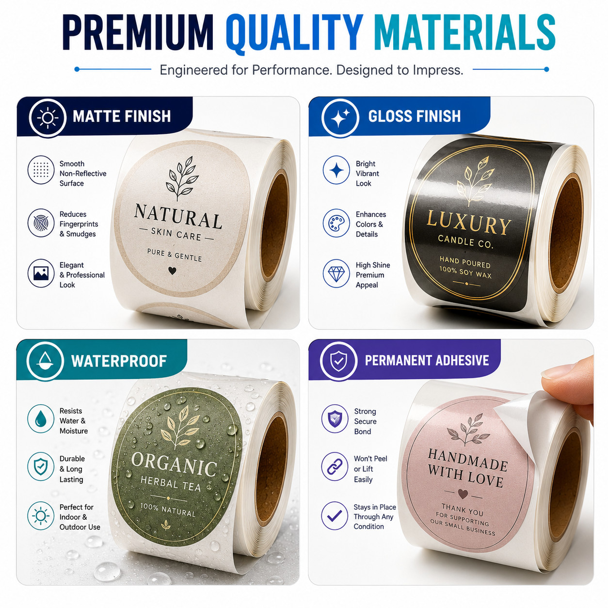 Personalized Roll Labels Rounded Rectangle Stickers for Business Packaging, 250